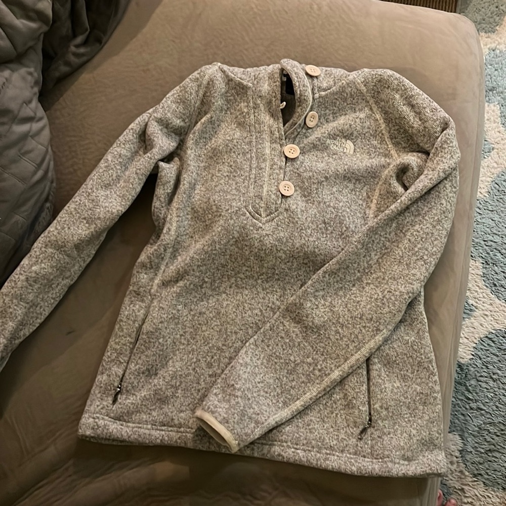 North Face gray quarter button down sweater hoodie size medium ladies women